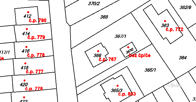 Návsí 767 na parcele st. 366 v KÚ Návsí, Katastrální mapa