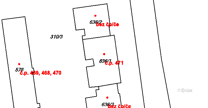 Úšovice 471, Mariánské Lázně na parcele st. 636/1 v KÚ Úšovice, Katastrální mapa