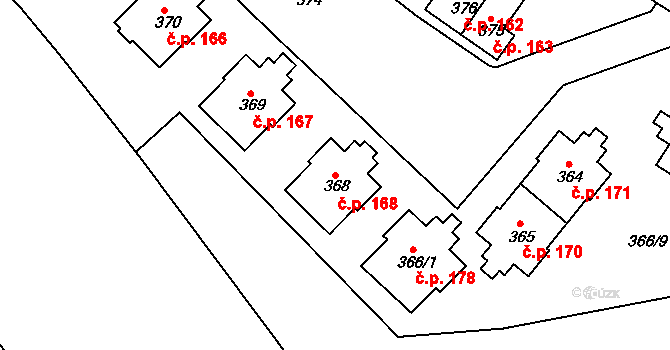 Svatava 168 na parcele st. 368 v KÚ Svatava, Katastrální mapa