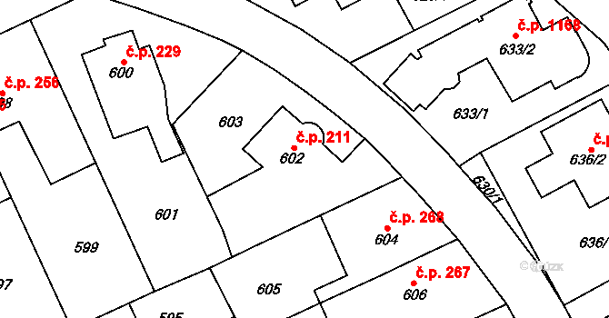 Chodov 211, Praha na parcele st. 602 v KÚ Chodov, Katastrální mapa