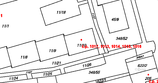 Háje 1013,1014,1015,1016,, Praha na parcele st. 11/10 v KÚ Háje, Katastrální mapa