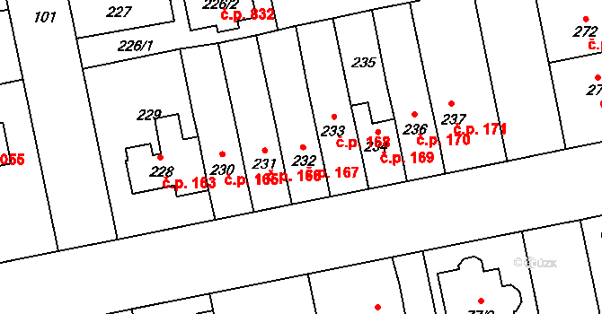 Libuš 167, Praha na parcele st. 232 v KÚ Libuš, Katastrální mapa