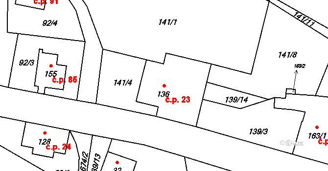 Mlýny 23, Kytlice na parcele st. 136 v KÚ Kytlické Mlýny, Katastrální mapa