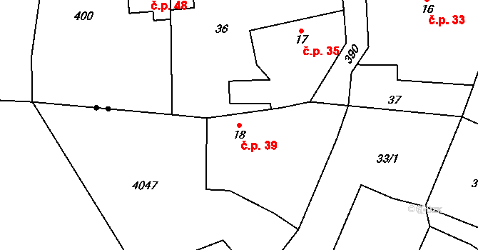 Dunovice 39, Cehnice na parcele st. 18 v KÚ Dunovice, Katastrální mapa
