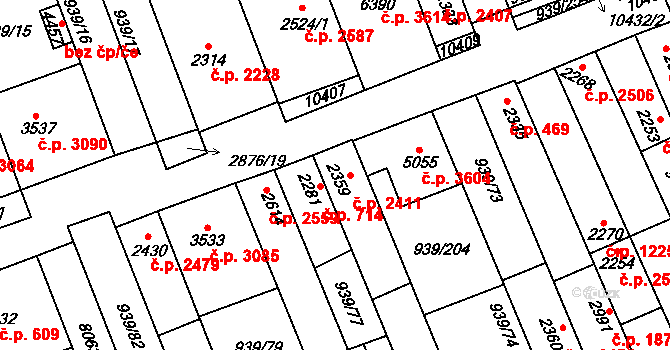 Hodonín 2411 na parcele st. 2359 v KÚ Hodonín, Katastrální mapa