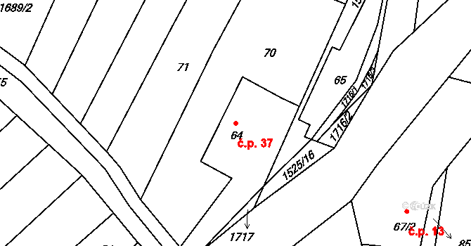 Lukov 37, Úštěk na parcele st. 64 v KÚ Lukov u Úštěku, Katastrální mapa