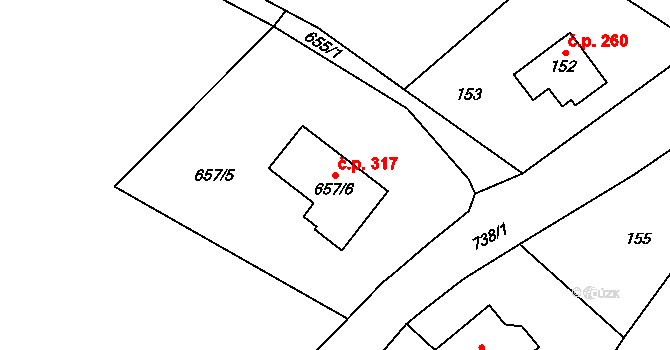 Kaňk 317, Kutná Hora na parcele st. 657/6 v KÚ Kaňk, Katastrální mapa