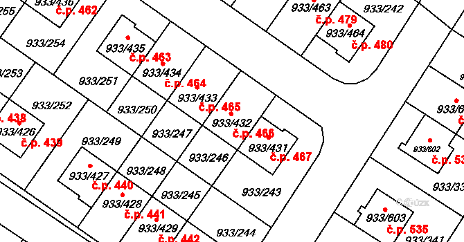 Satalice 466, Praha na parcele st. 933/432 v KÚ Satalice, Katastrální mapa
