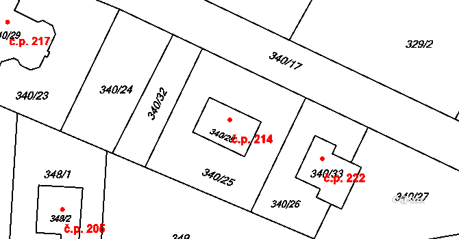 Děhylov 214 na parcele st. 340/28 v KÚ Děhylov, Katastrální mapa