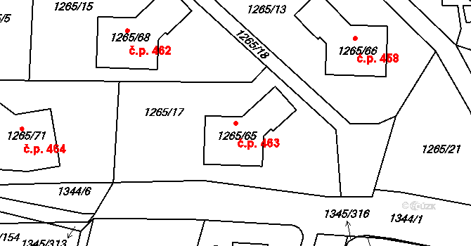 Pokratice 463, Litoměřice na parcele st. 1265/65 v KÚ Pokratice, Katastrální mapa