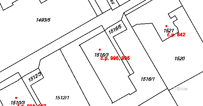 Šluknov 995,996 na parcele st. 1516/3 v KÚ Šluknov, Katastrální mapa