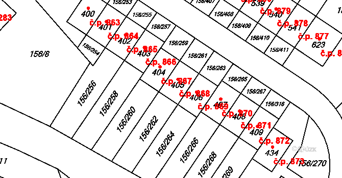 Velké Přílepy 868 na parcele st. 405 v KÚ Velké Přílepy, Katastrální mapa