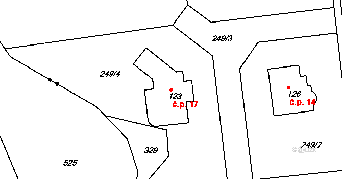 Hněvousice 17, Mnichovo Hradiště na parcele st. 123 v KÚ Sychrov nad Jizerou, Katastrální mapa