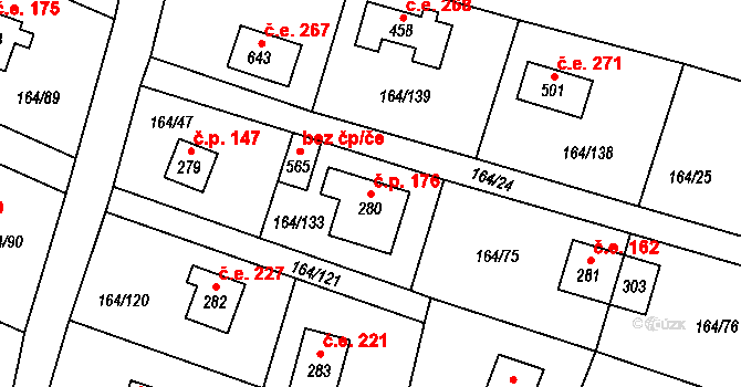 Doubravčice 176 na parcele st. 280 v KÚ Doubravčice, Katastrální mapa