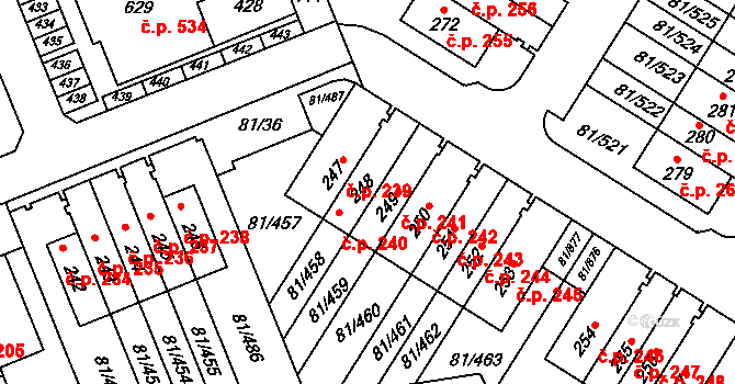 Nupaky 241 na parcele st. 249 v KÚ Nupaky, Katastrální mapa