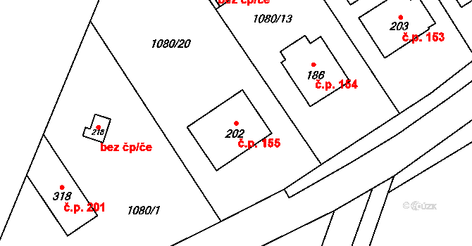 Výčapy 155 na parcele st. 202 v KÚ Výčapy, Katastrální mapa