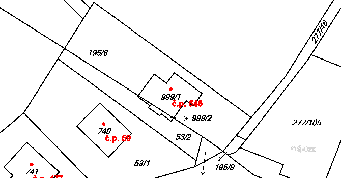 Sendražice 545, Kolín na parcele st. 999/1 v KÚ Sendražice u Kolína, Katastrální mapa