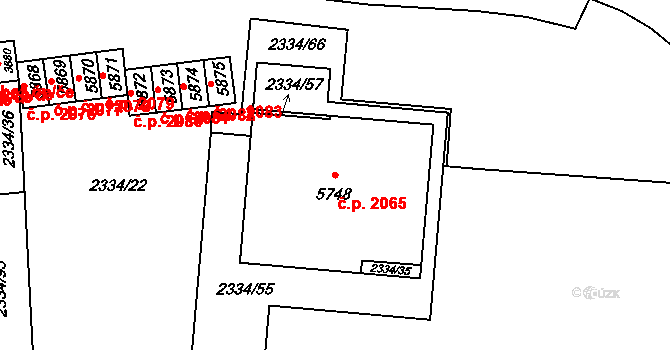 Hranice I-Město 2065, Hranice na parcele st. 5748 v KÚ Hranice, Katastrální mapa