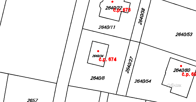 Mimoň I 674, Mimoň na parcele st. 2640/34 v KÚ Mimoň, Katastrální mapa