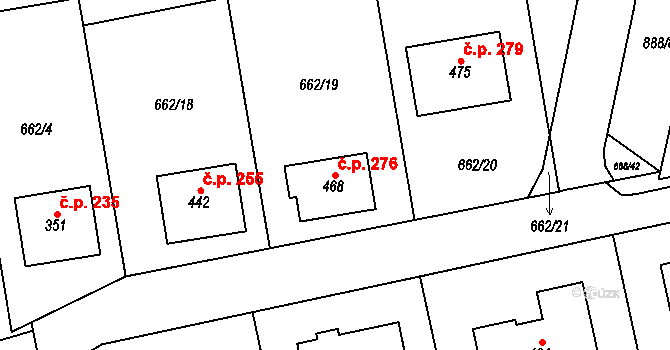 Březůvky 276 na parcele st. 468 v KÚ Březůvky, Katastrální mapa
