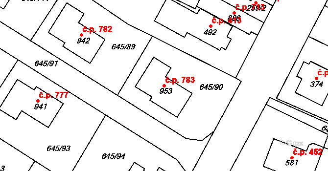Líbeznice 783 na parcele st. 953 v KÚ Líbeznice, Katastrální mapa