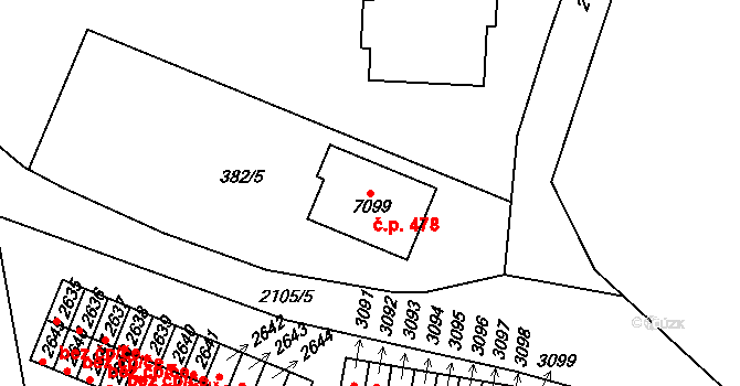 Pražské Předměstí 478, Písek na parcele st. 7099 v KÚ Písek, Katastrální mapa
