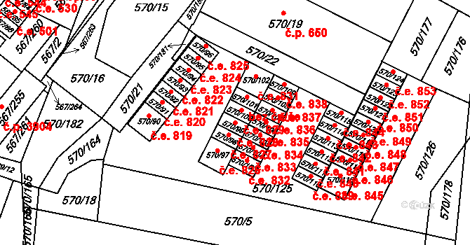 Vyškov-Předměstí 828, Vyškov na parcele st. 570/99 v KÚ Vyškov, Katastrální mapa