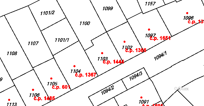 Předměstí 1444, Litoměřice na parcele st. 1103 v KÚ Litoměřice, Katastrální mapa