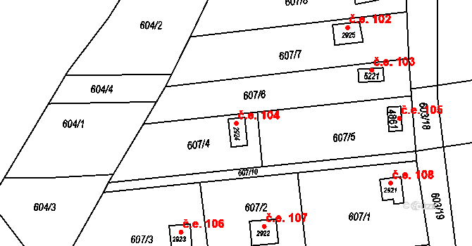 Uherský Brod 104 na parcele st. 2924 v KÚ Uherský Brod, Katastrální mapa