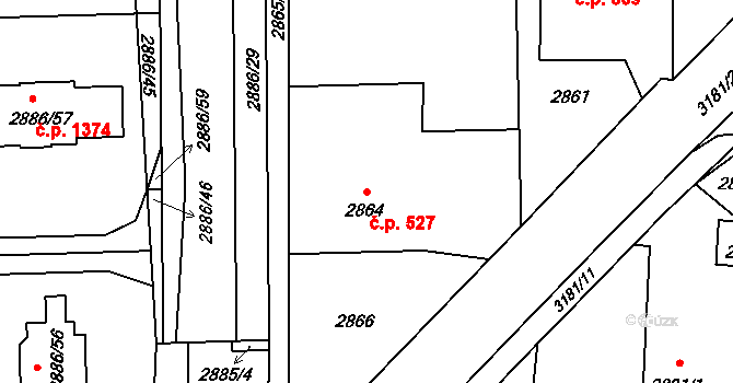 Polanka nad Odrou 527, Ostrava na parcele st. 2864 v KÚ Polanka nad Odrou, Katastrální mapa