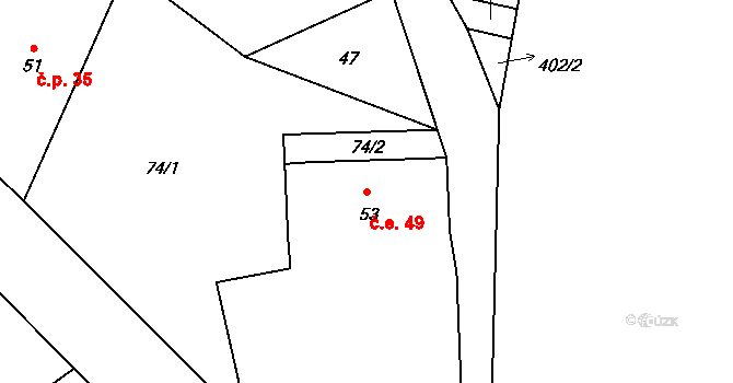 Osečná 40842509 na parcele st. 53 v KÚ Kotel, Katastrální mapa