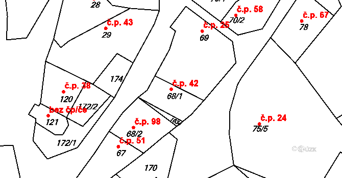 Vršovice 42 na parcele st. 68/1 v KÚ Vršovice u Opavy, Katastrální mapa