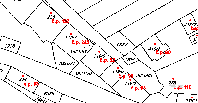 Hradčovice 92 na parcele st. 119/6 v KÚ Hradčovice, Katastrální mapa