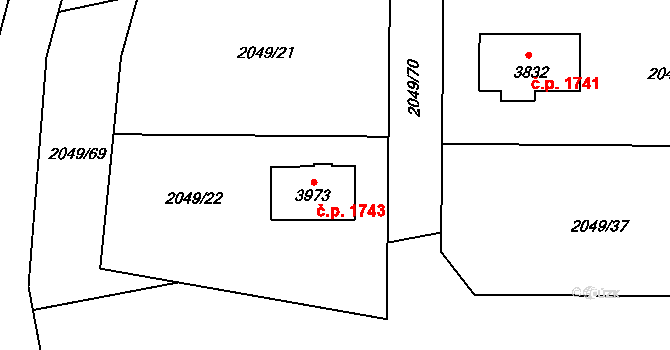 Humpolec 1743 na parcele st. 3973 v KÚ Humpolec, Katastrální mapa