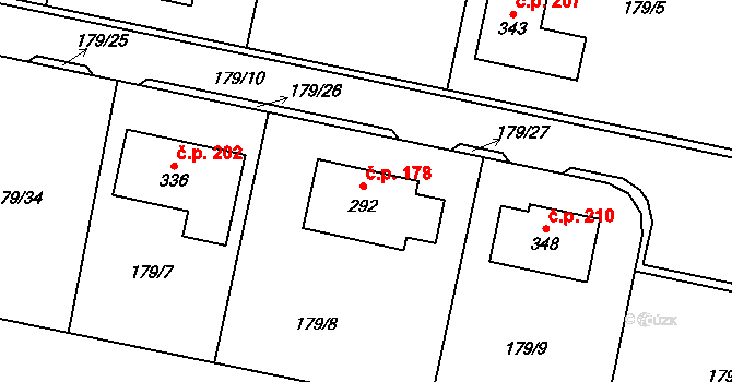Hradešín 178 na parcele st. 292 v KÚ Hradešín, Katastrální mapa
