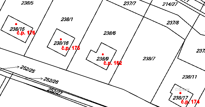 Lhota 162, Vyškov na parcele st. 238/9 v KÚ Lhota, Katastrální mapa