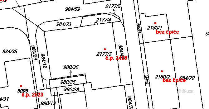 Blansko 2458 na parcele st. 2177/3 v KÚ Blansko, Katastrální mapa