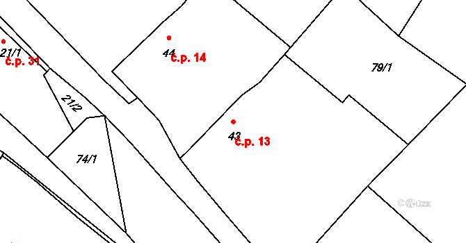 Svučice 13, Mišovice na parcele st. 43 v KÚ Svučice, Katastrální mapa