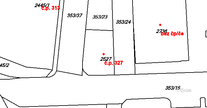 Pražské Předměstí 327, Písek na parcele st. 2527 v KÚ Písek, Katastrální mapa