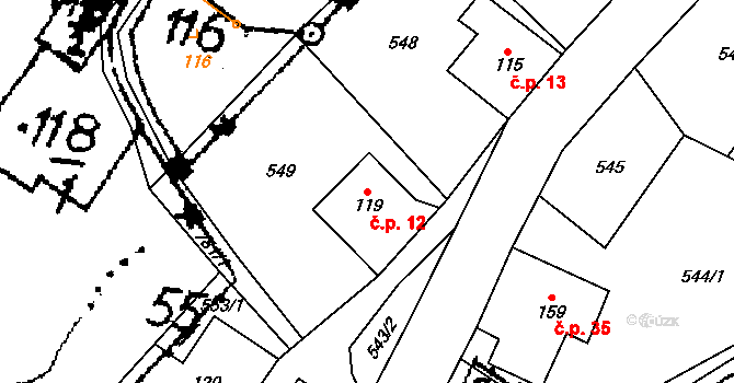 Dolní Hedeč 12, Králíky na parcele st. 119 v KÚ Dolní Hedeč, Katastrální mapa