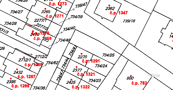 Neratovice 1320 na parcele st. 734/25 v KÚ Neratovice, Katastrální mapa