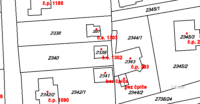 Černošice 1302 na parcele st. 2339 v KÚ Černošice, Katastrální mapa