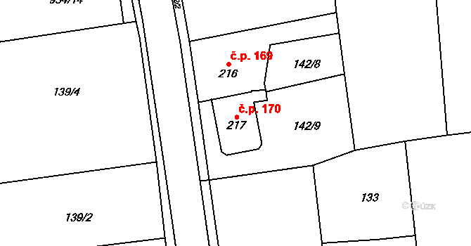 Choltice 170 na parcele st. 217 v KÚ Choltice, Katastrální mapa