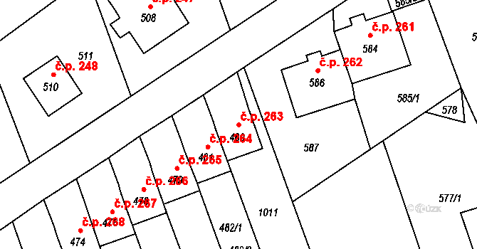 Moravičany 263 na parcele st. 483 v KÚ Moravičany, Katastrální mapa
