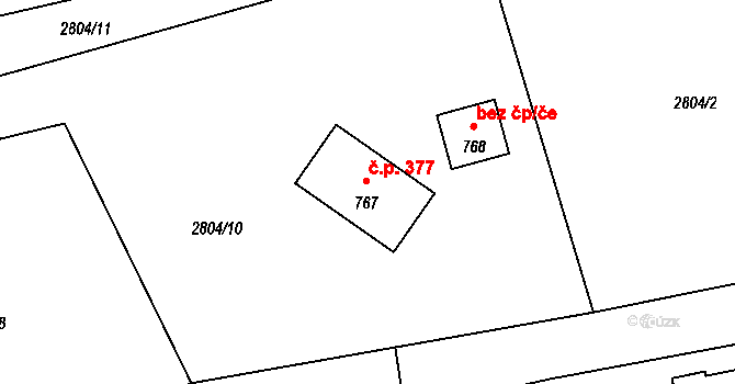 Janov 377 na parcele st. 767 v KÚ Janov u Litomyšle, Katastrální mapa