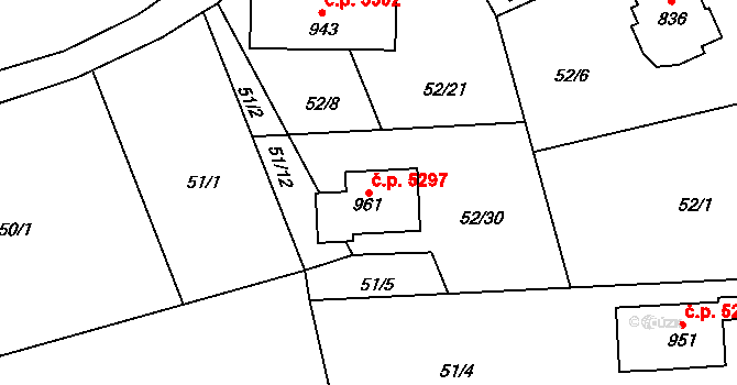 Kokonín 5297, Jablonec nad Nisou na parcele st. 961 v KÚ Kokonín, Katastrální mapa