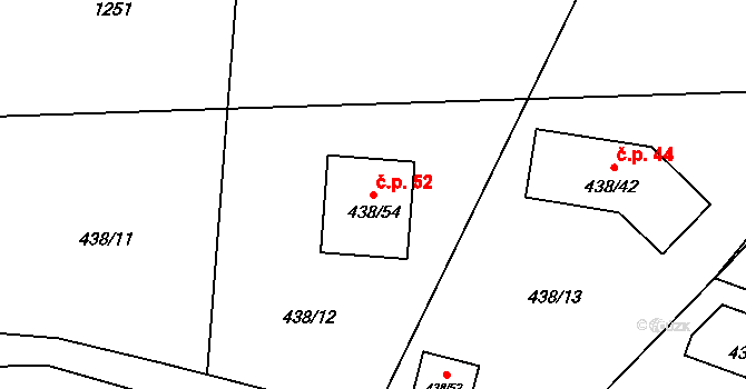 Chlum 52, Zlín na parcele st. 438/54 v KÚ Lhotka u Zlína, Katastrální mapa