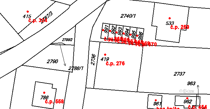 Černovice 276 na parcele st. 419 v KÚ Černovice u Tábora, Katastrální mapa