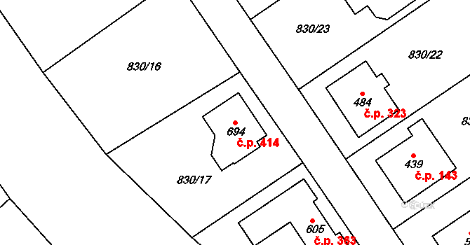 Dlouhá Třebová 414 na parcele st. 694 v KÚ Dlouhá Třebová, Katastrální mapa