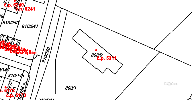 Proseč nad Nisou 5311, Jablonec nad Nisou na parcele st. 808/9 v KÚ Proseč nad Nisou, Katastrální mapa